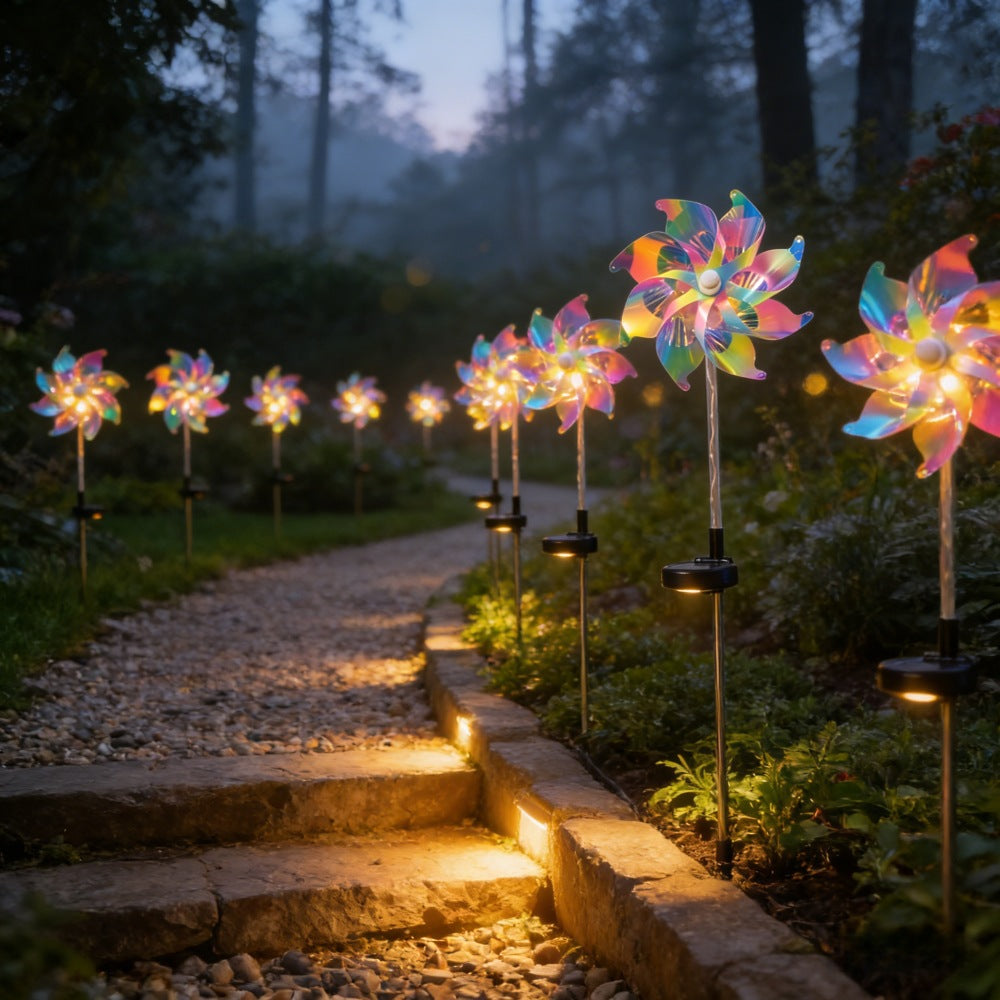 LED Solarbetriebene Drehende Windmühlenweg Stake Lichter Brehn