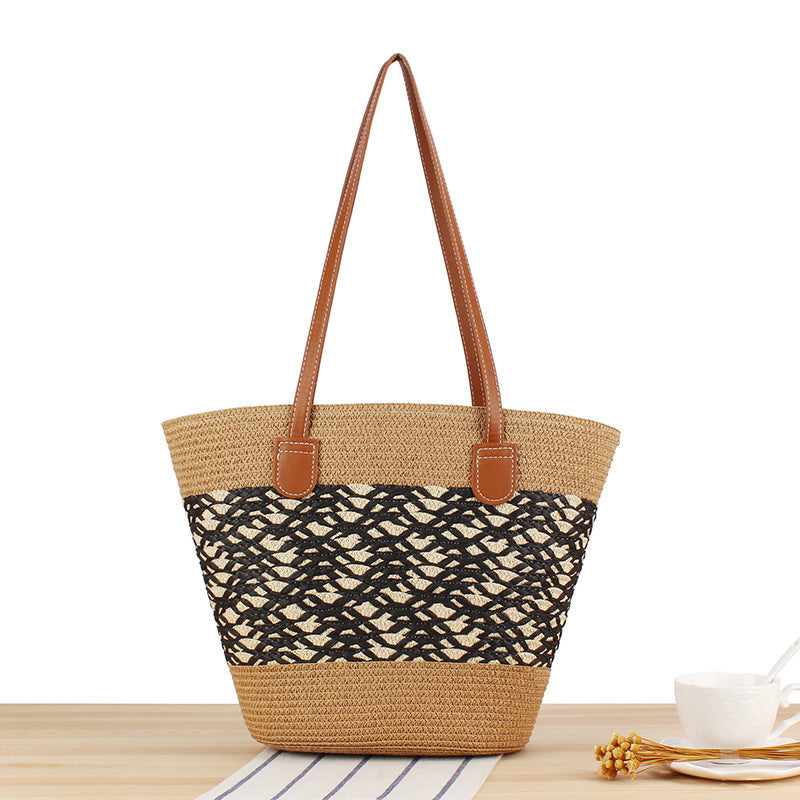 Elegante Strohtasche mit Attraktiven Ledergriffen Brehn