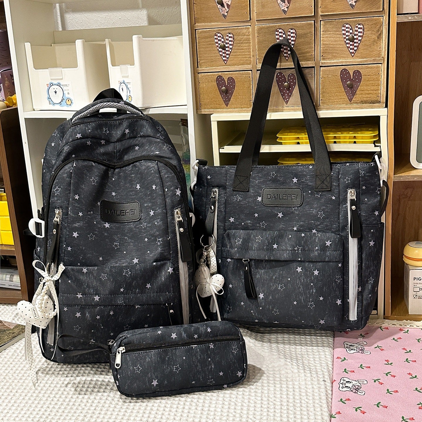 Sternen-Print Mehrfach-Taschen Rucksack Set