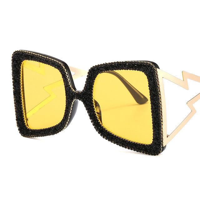 Damen übergroße Sonnenbrille mit glitzerndem Kristallrahmen Brehn