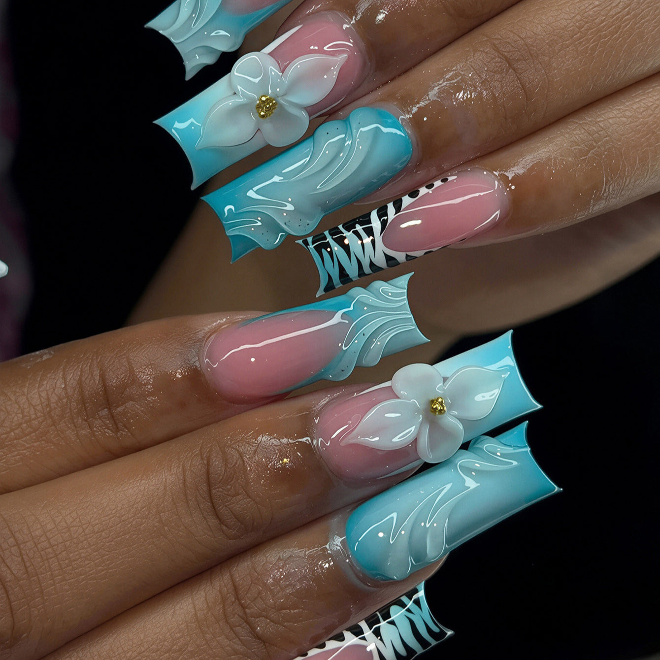 Dekorative Lange Press-On Nagelkunst Brehn