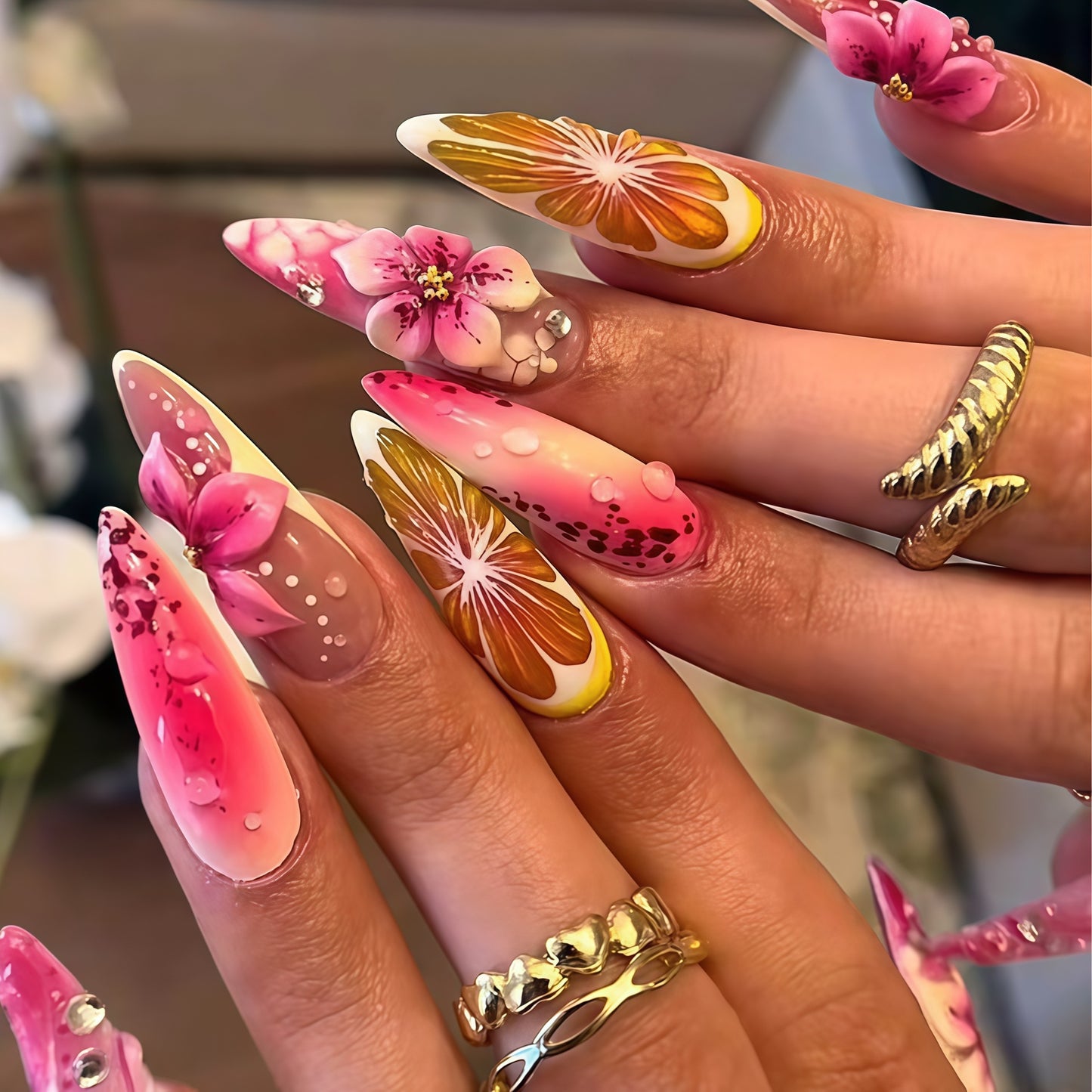 Blumen Design Stiletto Nagelverlängerungen Brehn