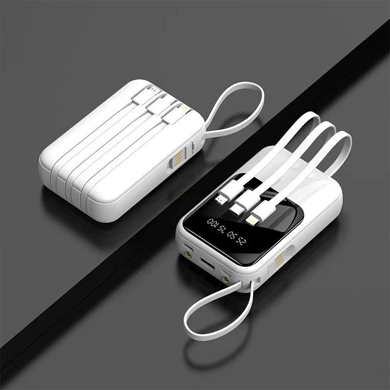 Tragbare Powerbank mit integriertem multifunktionalen Kabelsystem und digitaler Anzeige Brehn