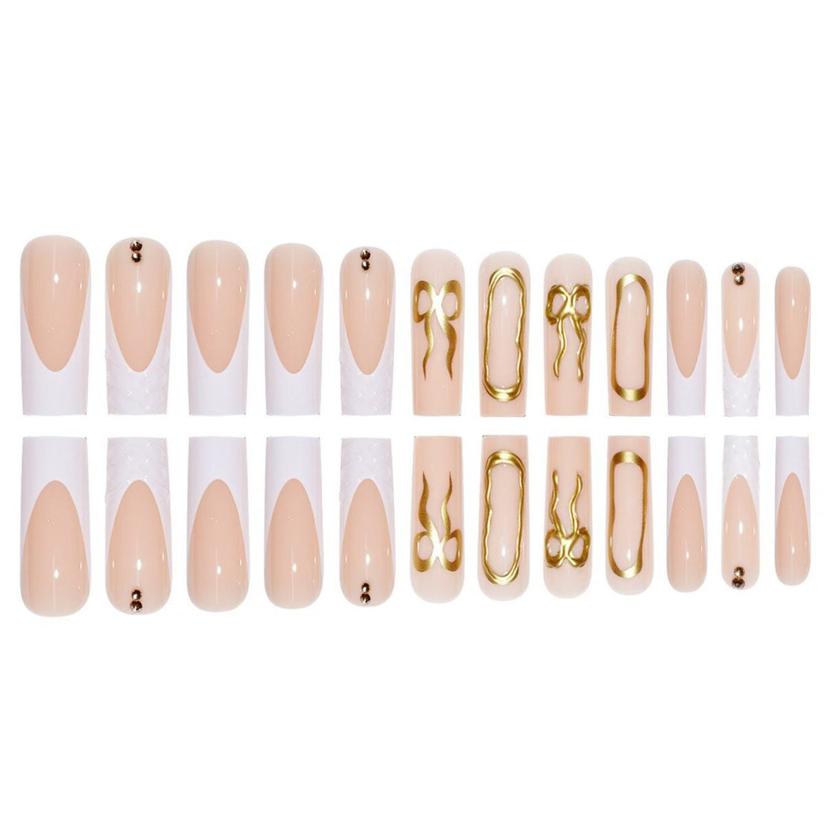 Künstlerisches 3D Press-On Nagelset mit dekorativen goldenen Akzenten Brehn