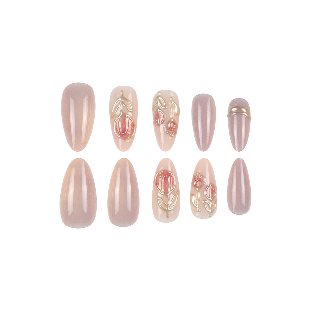 Elegante Stiletto Press-On Nagelset mit künstlerischem Blumenmuster Brehn
