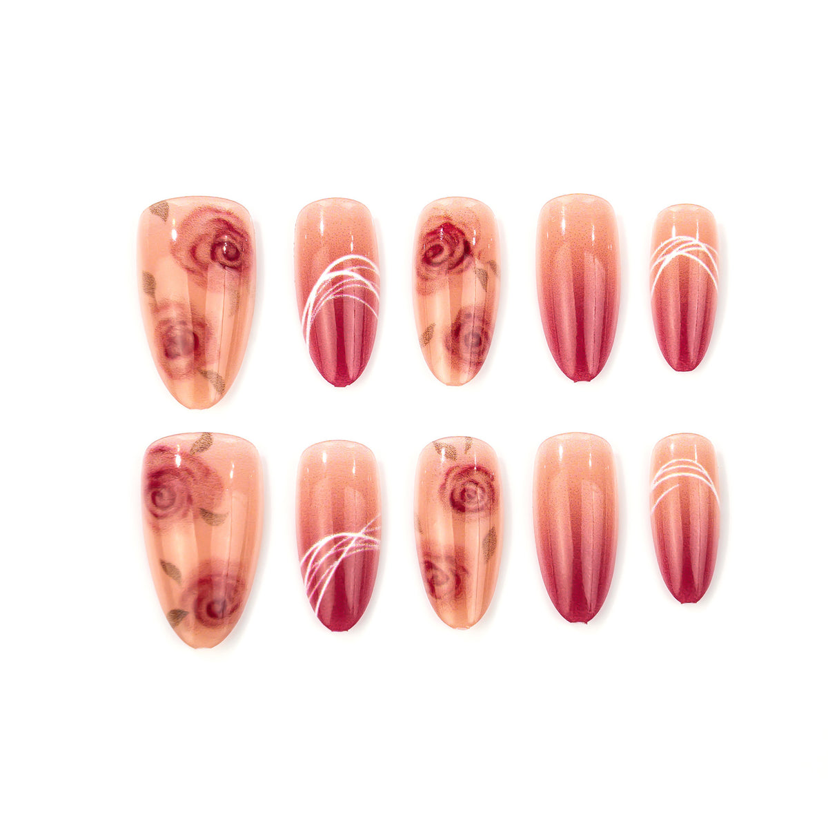 Elegante Blumenmuster-Press-On-Nagelkunst Brehn