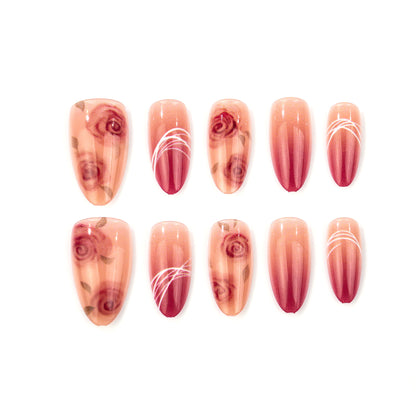Elegante Blumenmuster-Press-On-Nagelkunst Brehn