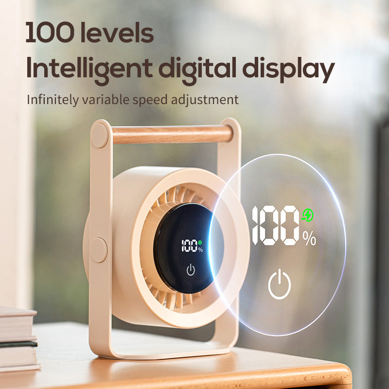 Unisex nan tragbarer Akku-Tischventilator mit digitalem LED-Display und Holzgriff Brehn