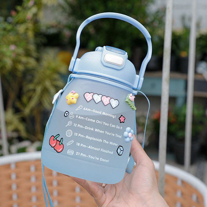 Damen große Wasserflasche mit motivierender Zeitanzeige Brehn