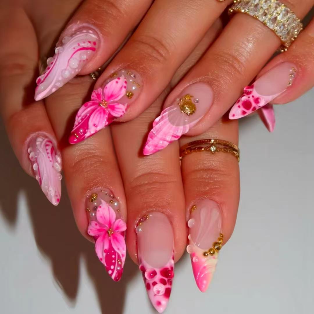 Florales Design Stiletto Press-On Nägel Brehn