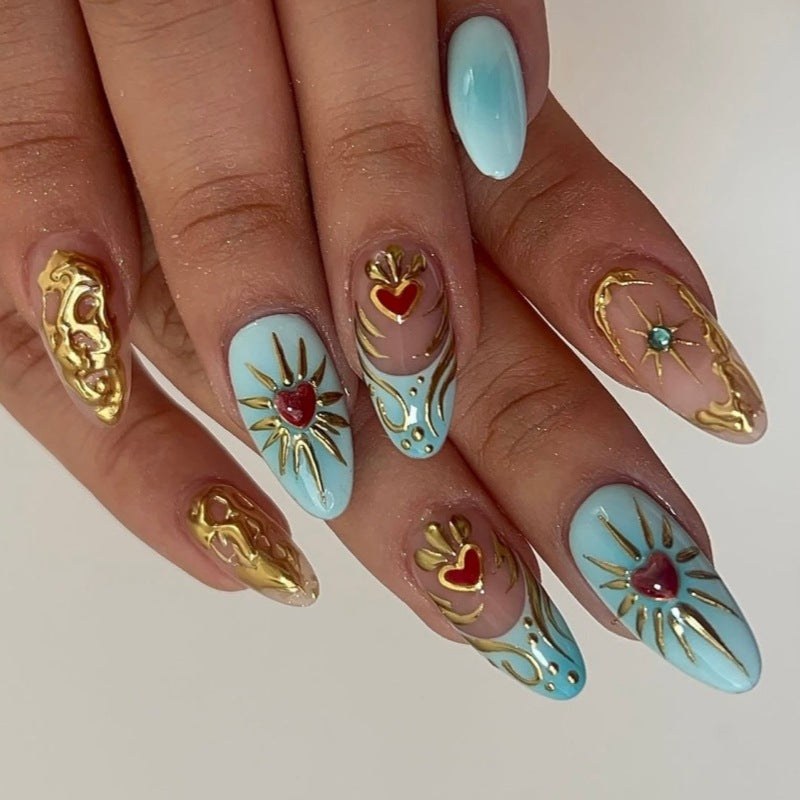 Künstlerisches Floral Verziertes Press-On Nagelset Brehn