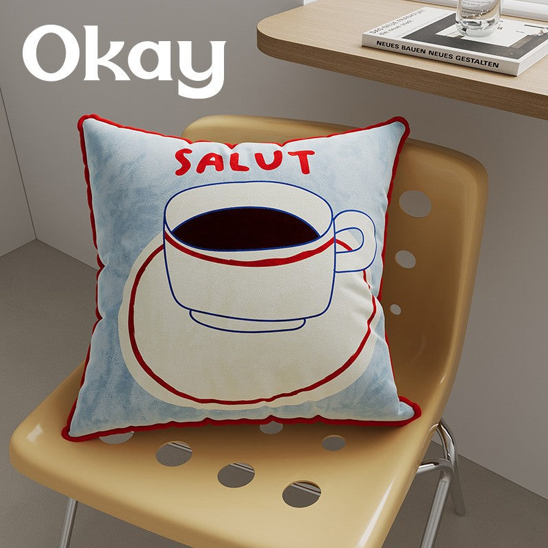 Decorative Plush Throw Pillow Cover with Retro Cherry Graphic