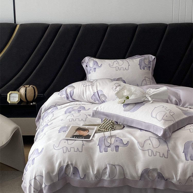 Luxuriöse Satin-Bettwäsche-Garnitur mit geometrischem Jacquardmuster und Satinbesatz Brehn