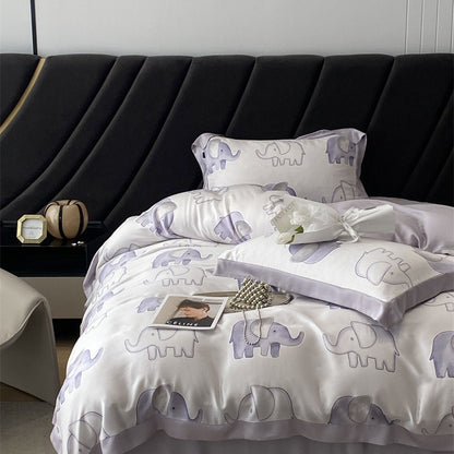 Luxuriöse Satin-Bettwäsche-Garnitur mit geometrischem Jacquardmuster und Satinbesatz Brehn
