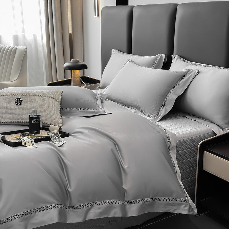 Premium gebürstetes Baumwollsatin Bettbezug Set mit Leiterstichsaum & Oxford Kissenbezüge