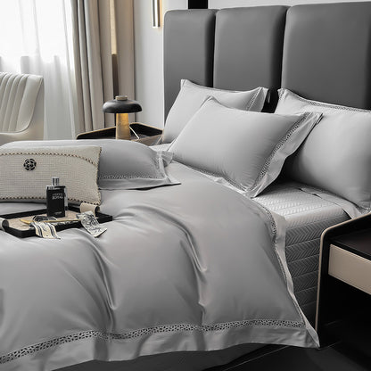 Premium gebürstetes Baumwollsatin Bettbezug Set mit Leiterstichsaum & Oxford Kissenbezüge