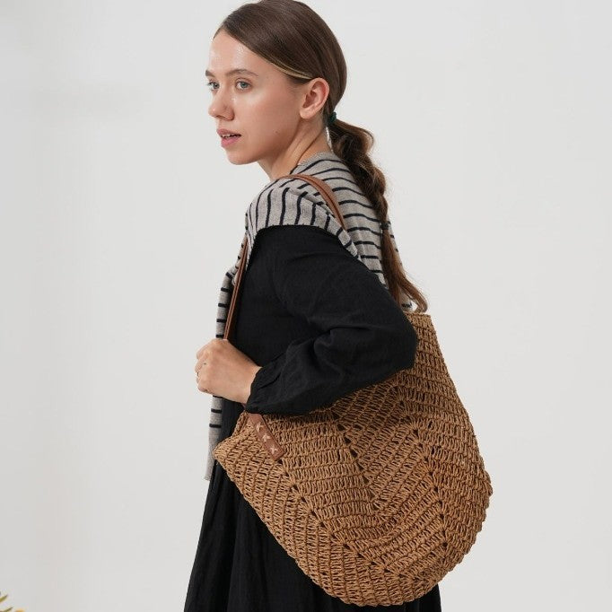 Handgefertigte Strandschultertasche mit Ledergriffen Brehn