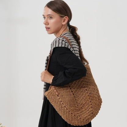 Handgefertigte Strandschultertasche mit Ledergriffen Brehn
