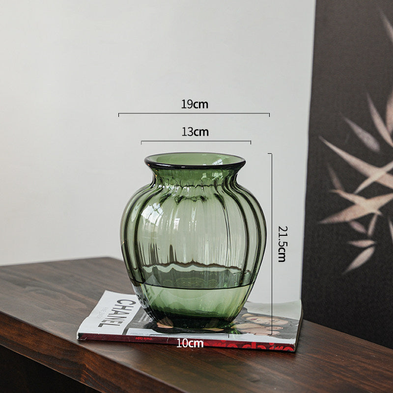 Mouthblown gerippte rauchige Glaslampen-Vase mit schmalem Hals Brehn