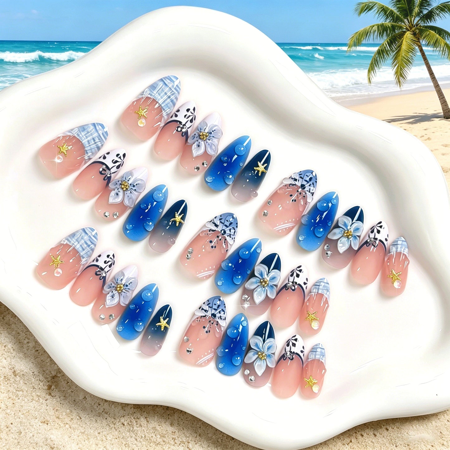 Künstlerisches florales Press-On-Nagelset Brehn