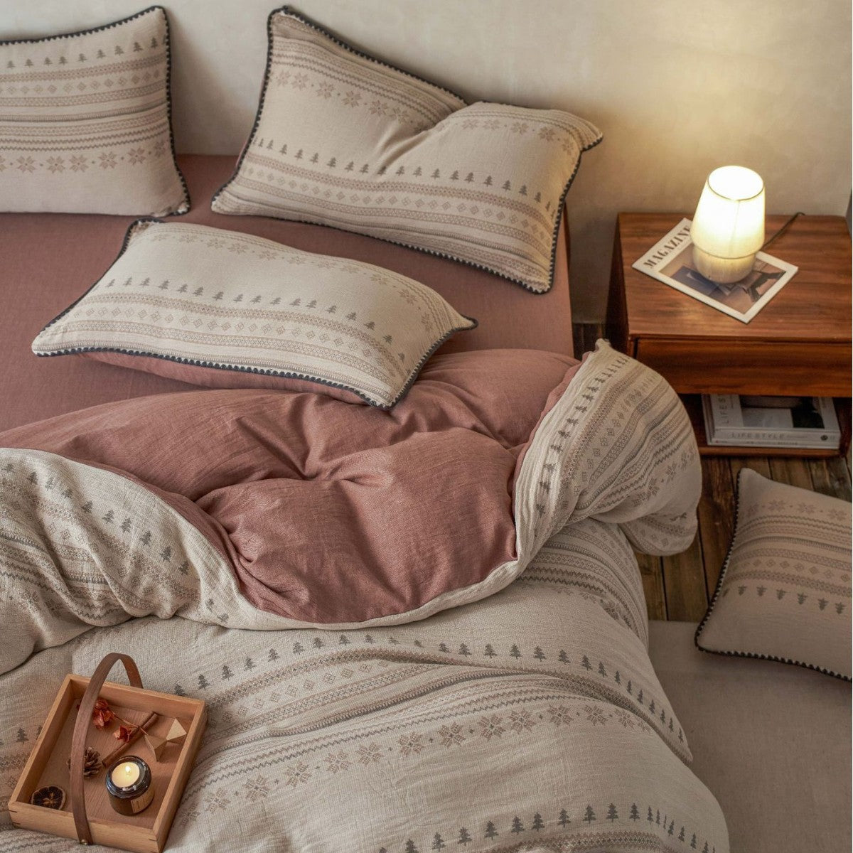 Baumwoll-Musselin Bettbezug-Set mit Jacquard-Struktur und Norweger-Dessin
