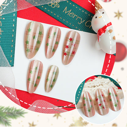 Festliches Karomuster Press-On Nageldesign
