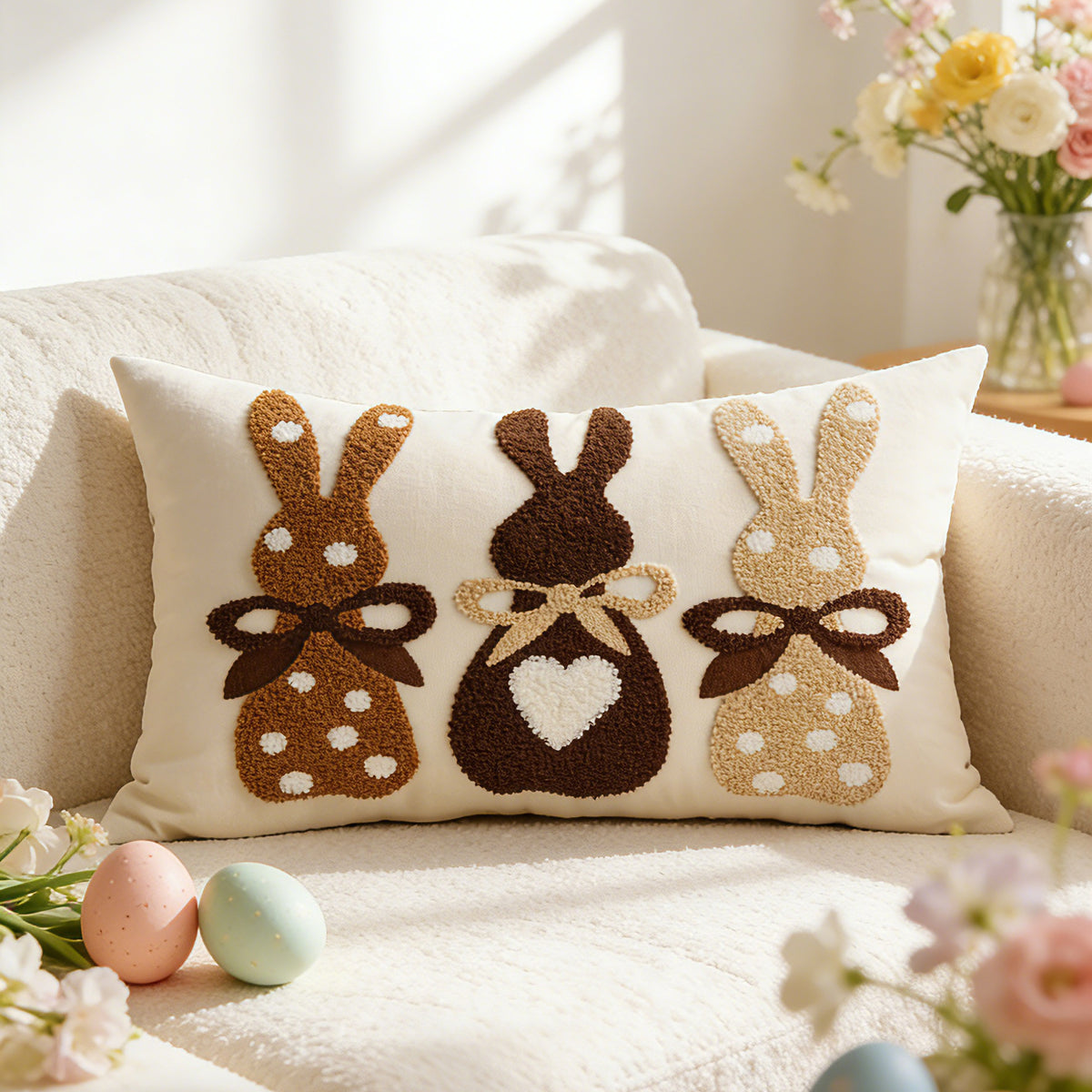 Geplüschtes Bunny Applikation Nackenstützkissenbezug mit Pom-Pom Schwanz