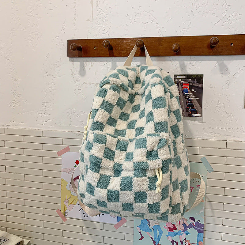 Weiche Plüschkariert Muster Rucksack