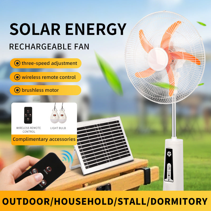 Unisex nan verstellbarer Standventilator mit Solarpanel, bürstenlosem Motor, USB-Ladeanschluss und LED-Notlicht Brehn
