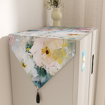 Floral Watercolor Jacquard Table Runner with Tassel Trim
