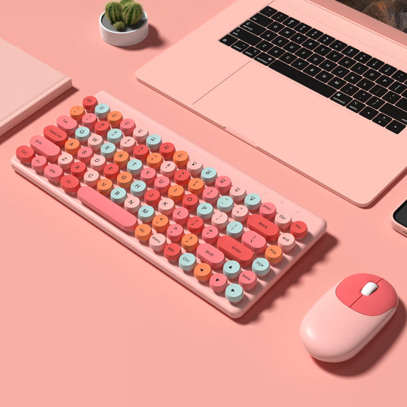 Retro Rundtasten Wireless Tastatur und Maus Set Brehn