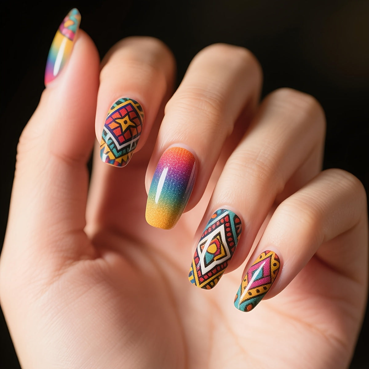 Kreative Kunstnägel mit Geometrischem Muster Brehn