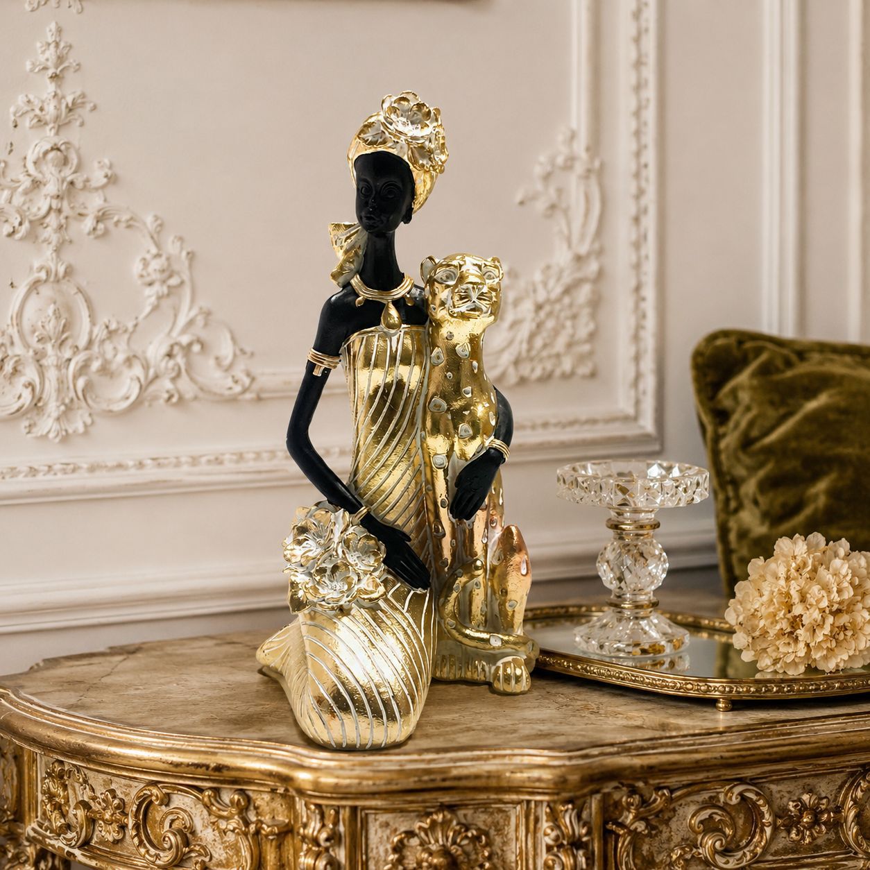 Elegante Skulptur mit Leoparden Brehn