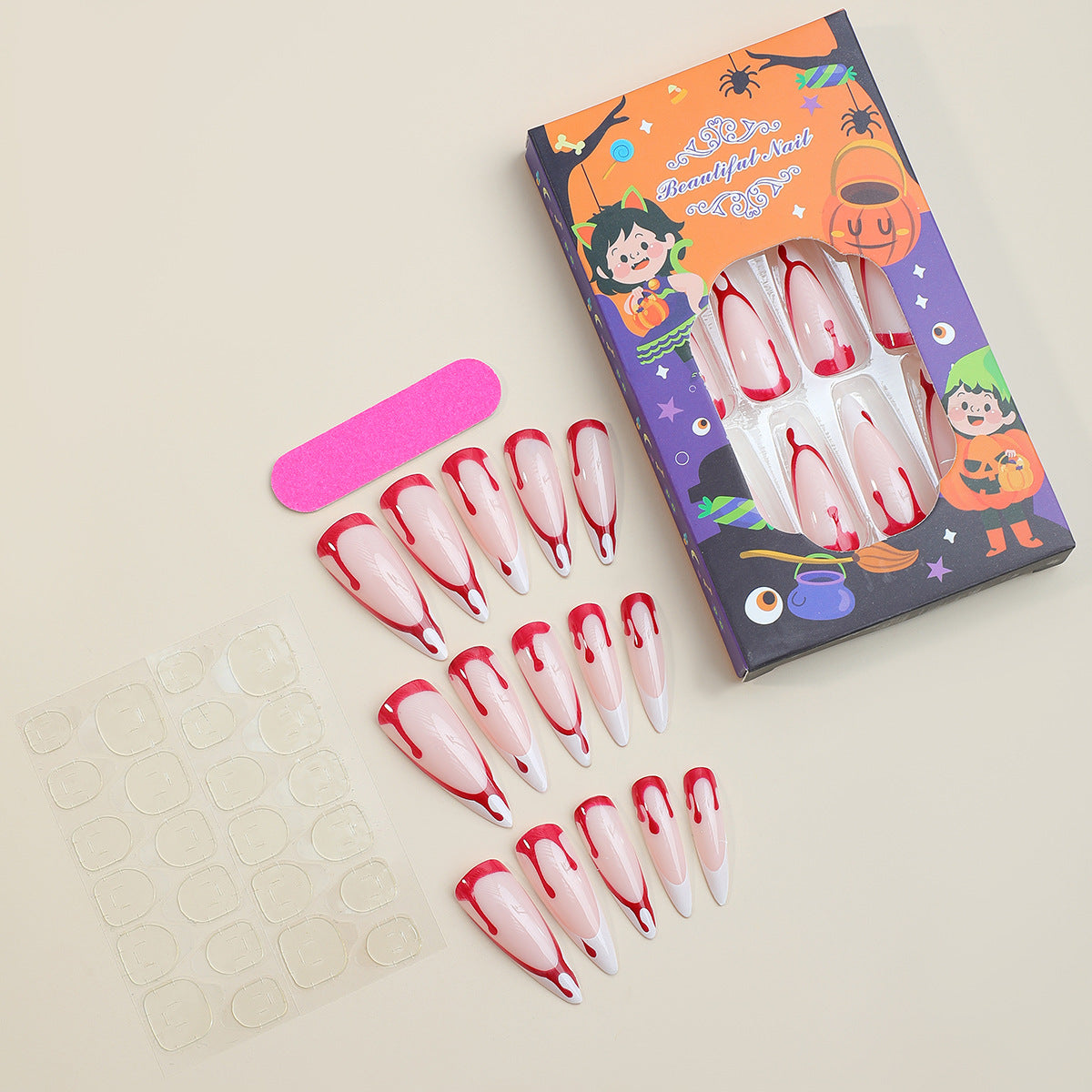 Künstlerisches Press-On Nagelset mit Halloween-Thema Brehn
