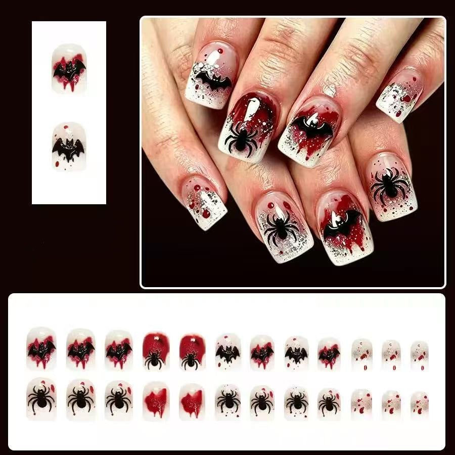 Halloween Kunstnagelset mit stilvollen Spinnennetz- und Vampirdesigns Brehn