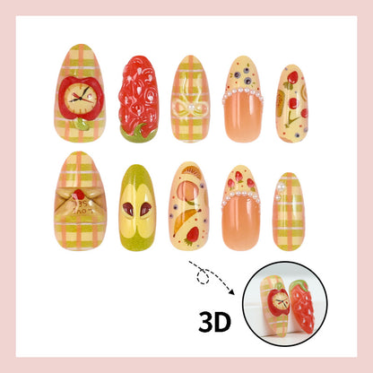 Kunstnagelset mit fröhlichen Obst- und Blumenmotiven Brehn