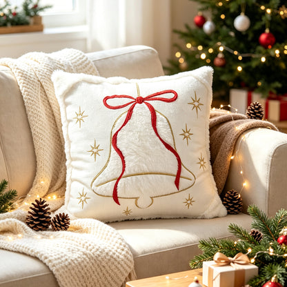 Festliches besticktes Kunstfell-Weihnachts-Wurfkissen