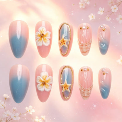 Künstlerisches Nageldesign-Set mit floralen und maritimen Akzenten Brehn