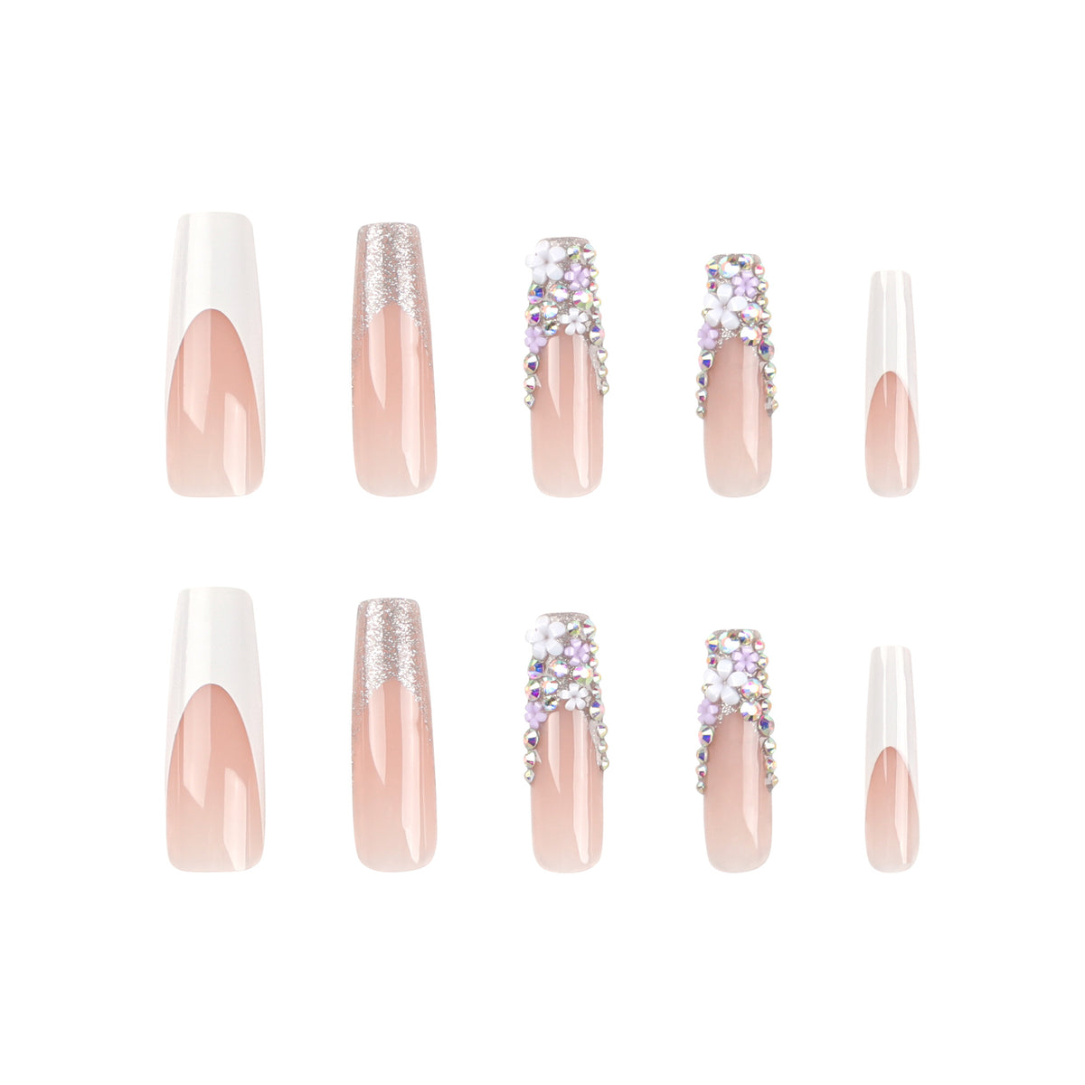 Kunstvolle Nagelverlängerungen mit Glitzer- und Blumendekor Brehn