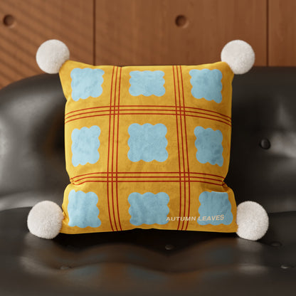Velvet Geometric Pom-Pom Accent Cushion