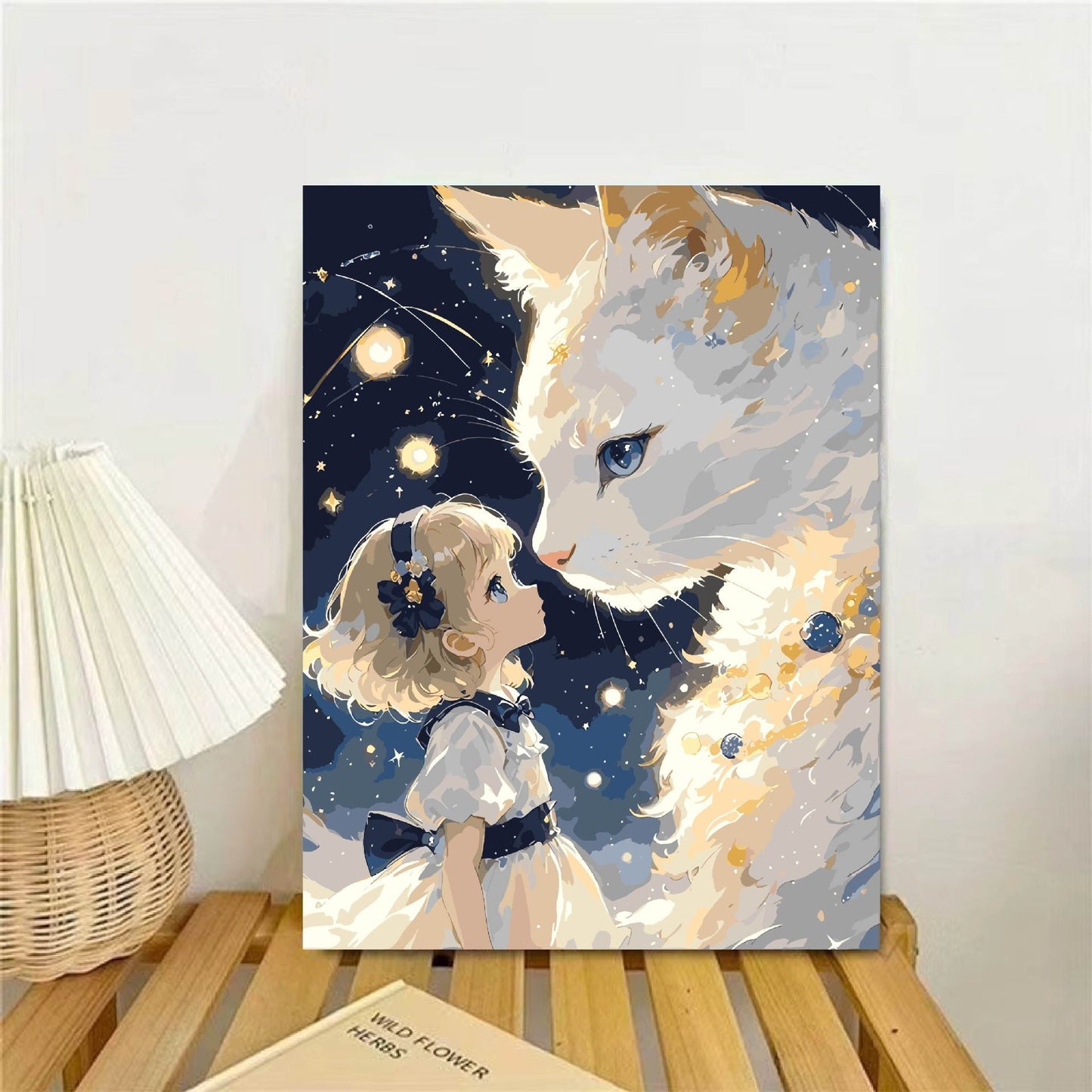 Verspielte Fantasie Katze und Mädchen Wandkunst Brehn