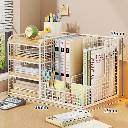 Mesh Desktop Datei- und Schreibwaren-Organizer mit Bambusregalen