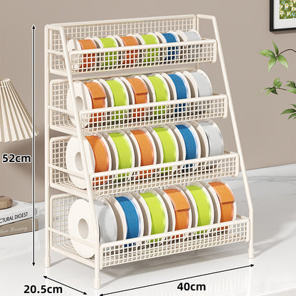 Vierstufiger geneigter Drahtgitter-Roll-Organizer-Ständer für Klebeband, Bänder und Bastelspulen