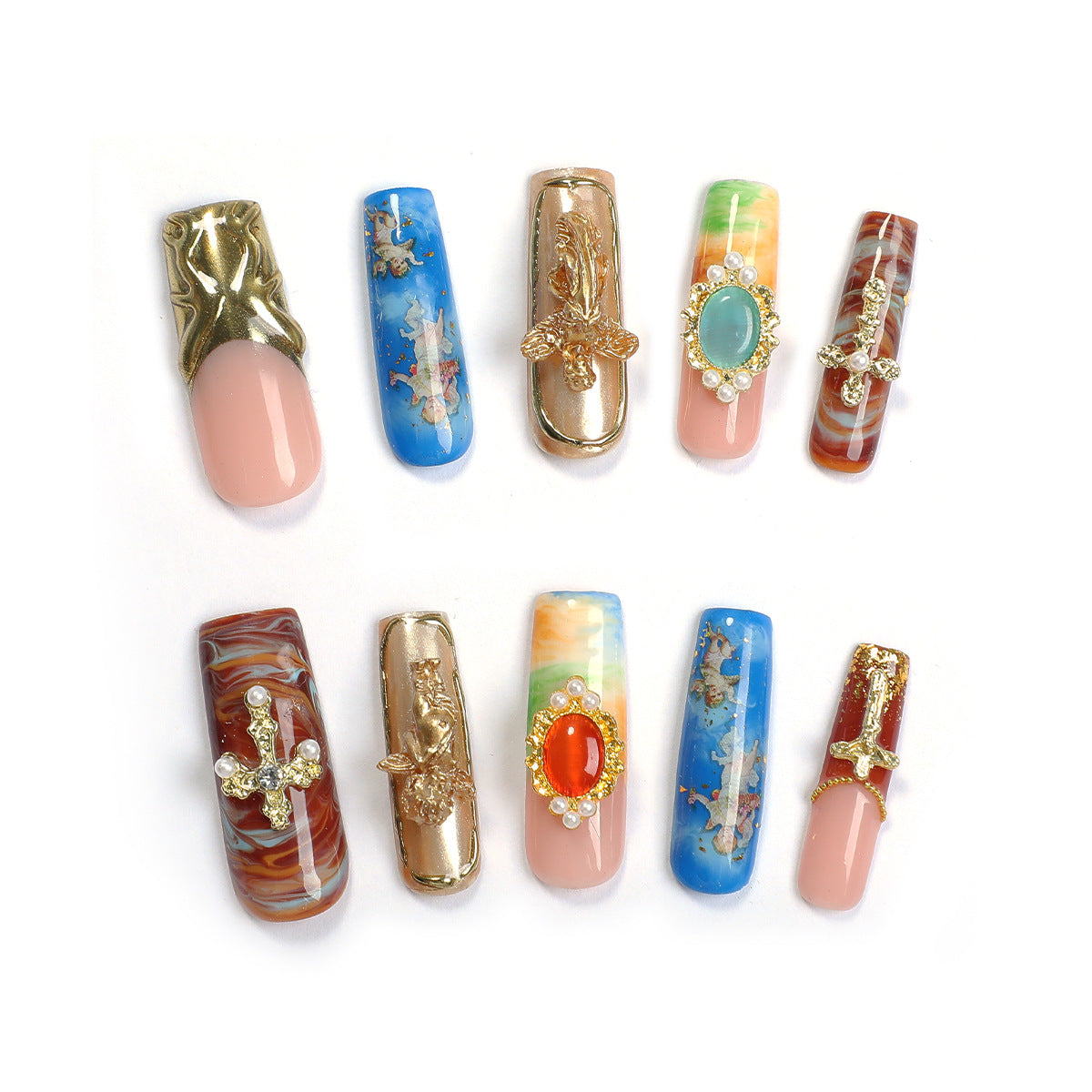 Kreatives Kunstnagelset mit luxuriösen 3D-Verzierungen und eleganten Designs Brehn