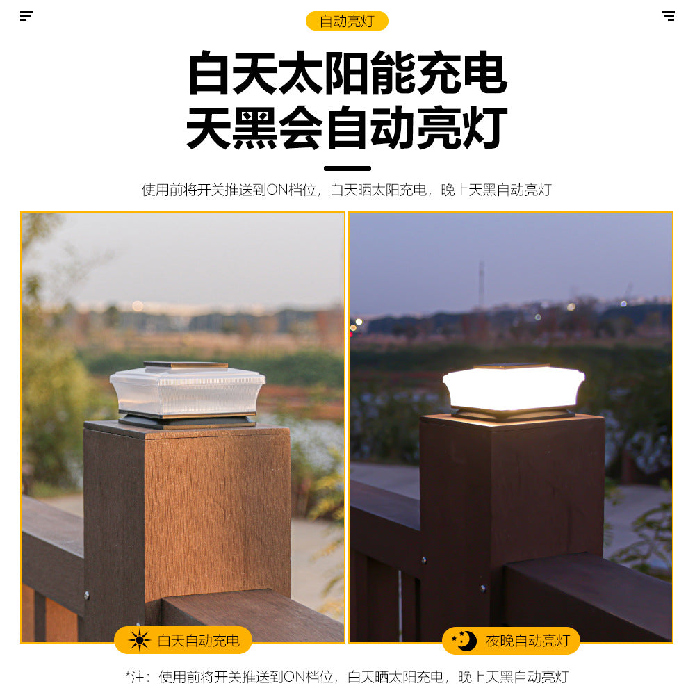 Niedrigprofil-Solar-Deckpost-Kappenleuchte mit warmem Ambiente-Leuchten Brehn