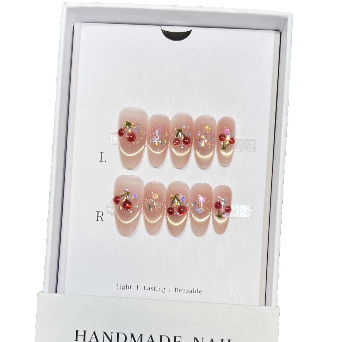 Handgefertigtes Kirsche-Prägung Press-On Nail Set Brehn