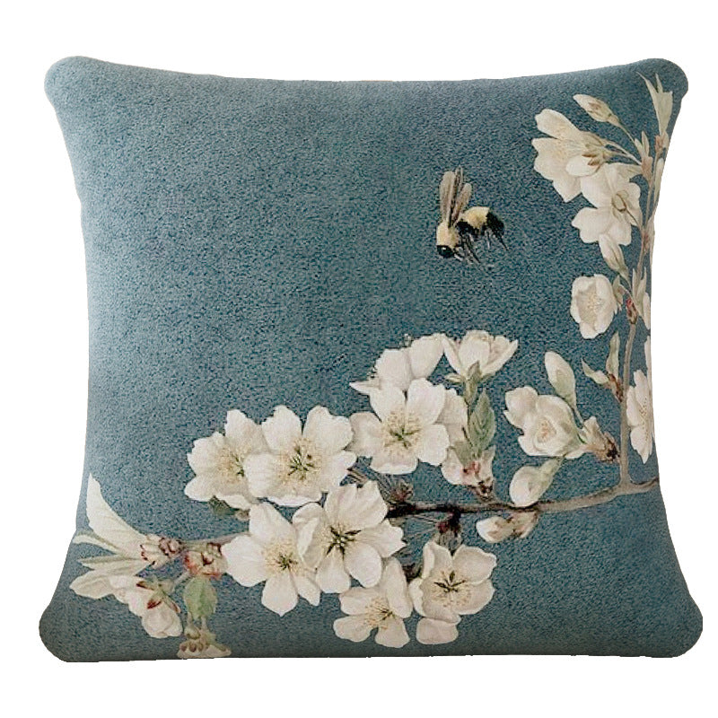 Square Plush Magnolia Botanical Velvet Pillow Cover with Concealed Zipper and Microfiber Backing