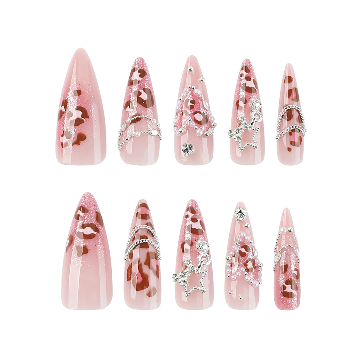 Kunstvolle Stiletto-Nägel mit Glitzer- und Schmuckakzenten Brehn