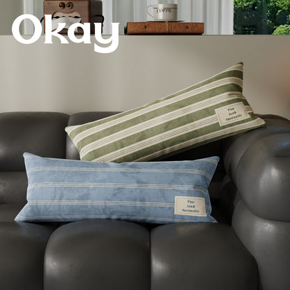 Plush Striped Lumbar Support Throw Pillow with Motivational Patch