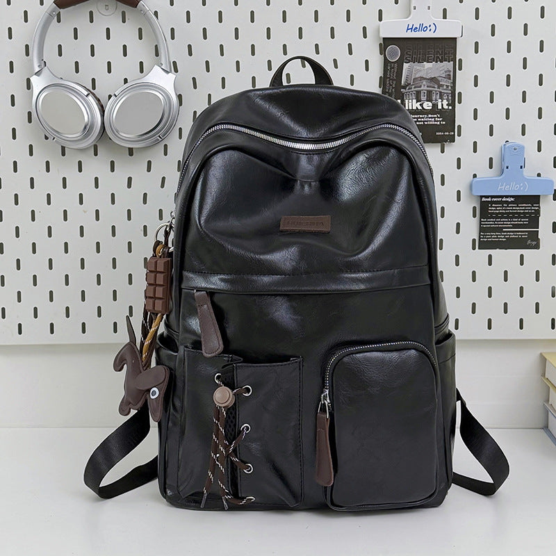 Multi-Taschen Leder Schulrucksack